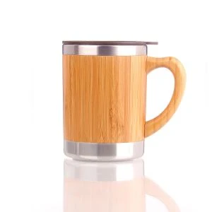 350ml Mug Kopi Stainless Steel Dengan Kulit Bambu